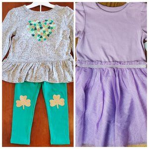 Girl's Size 4T - New Cat & Jack Shamrock Outfit & Spring/Easter Dress Bundle